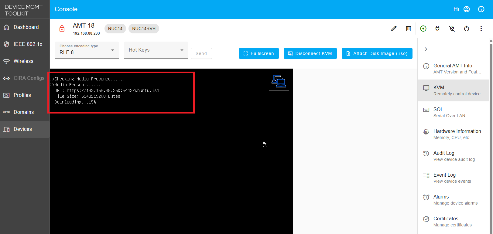 Figure 8: View KVM screen while the ISO boots